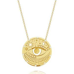 Minimalist Sun Moon Star Tarot Round Pendant Necklace Ins Cool 18K Gold Plated
